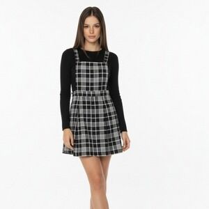 Dangerfield Plaid Pinafore Schoolgirl Dress Sz 6 Black White Clueless Chic